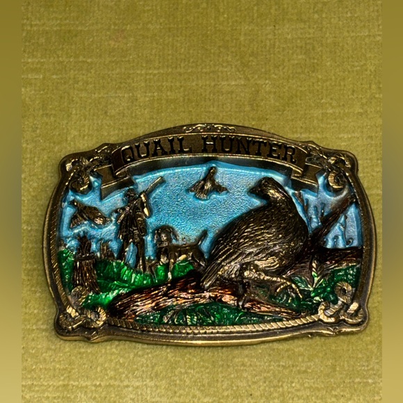 QUAIL HUNTER SCENE BELT BUCKLE! VINTAGE! RARE! GREAT AMERICAN BUCKLE CO! 1987!
